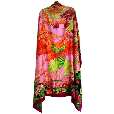 HERMES Cashmere Silk Flamingo Party Shawl 140